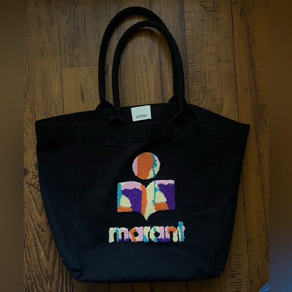 Isabel Marant canvas tote in black color and colorful patch logo - Picture 1 of 14